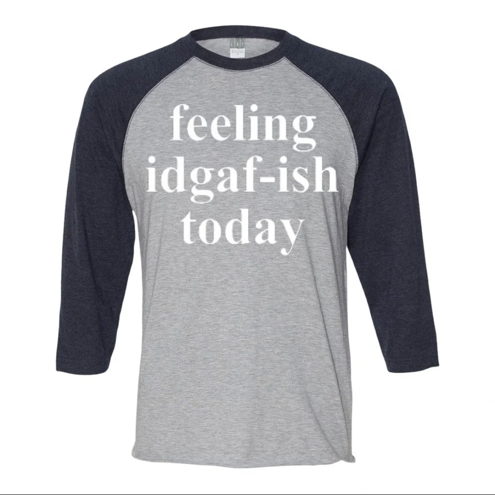 NEW Mens Lat Feeling IDGAF Ish Don’t Give F*ck 3/4 Sleeve Baseball Shirt S-2XL
